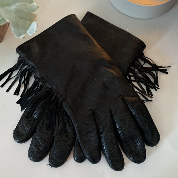 100% leather black gloves with fringes! Size 7 - Picture 1 of 15